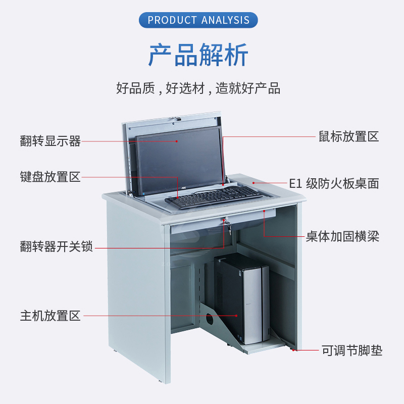 DXBG单人翻转电脑桌双人培训桌学校多媒体教室考试桌机房嵌入式学生桌031白枫色单人(不含显示屏)