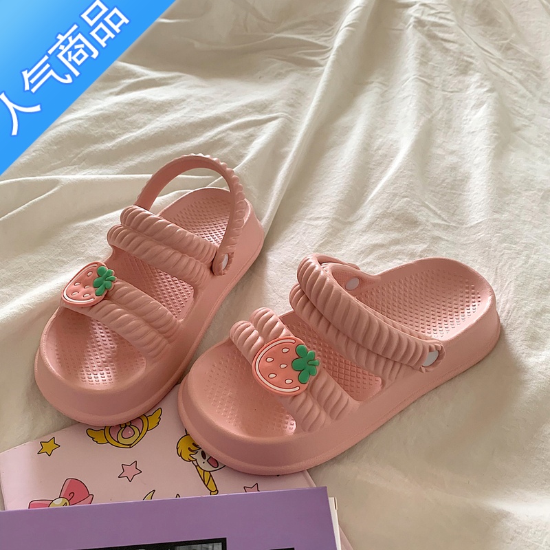 SUNTEK厚底两穿凉鞋女夏季外穿ins少女心百搭踩屎感防滑沙滩凉拖高清大图