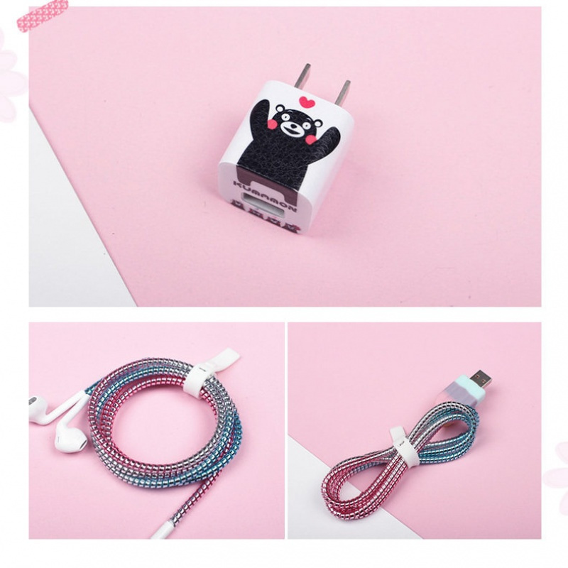 家柏饰(CORATED)苹果iphone6s/7/8plus/xr/xs手机充电器贴纸6x数据线保护套8x耳机缠绕线器5 熊本（粉蓝渐变雪糕）
