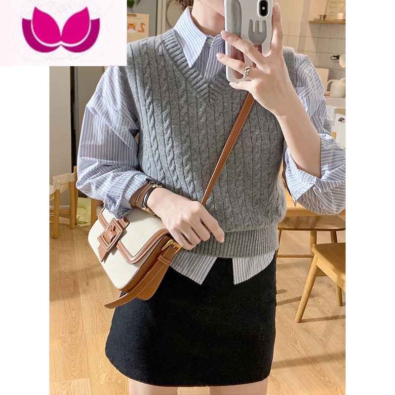 七斓早春装2023新款茶系穿搭整套别致独特御姐马甲衬衫连衣裙子套装女高清大图