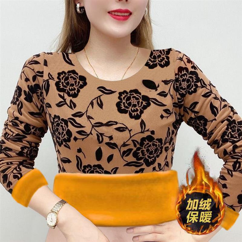 加绒加厚打底衫女冬装2020新款时尚大码女装洋气内搭长袖t恤上衣