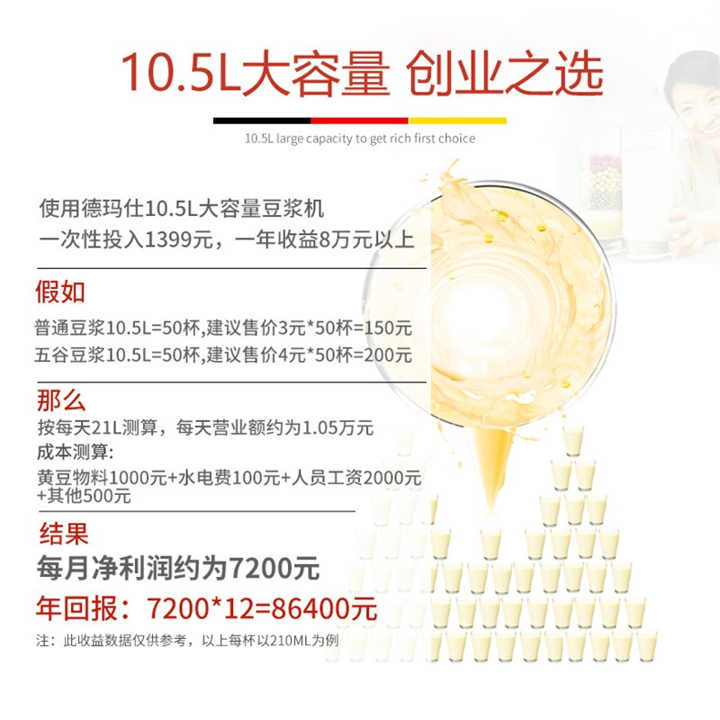 德玛仕(DEMASHI)商用豆浆机全自动多功能豆浆机 破壁无渣免滤豆腐机 加热预约米糊机 DJ-10C