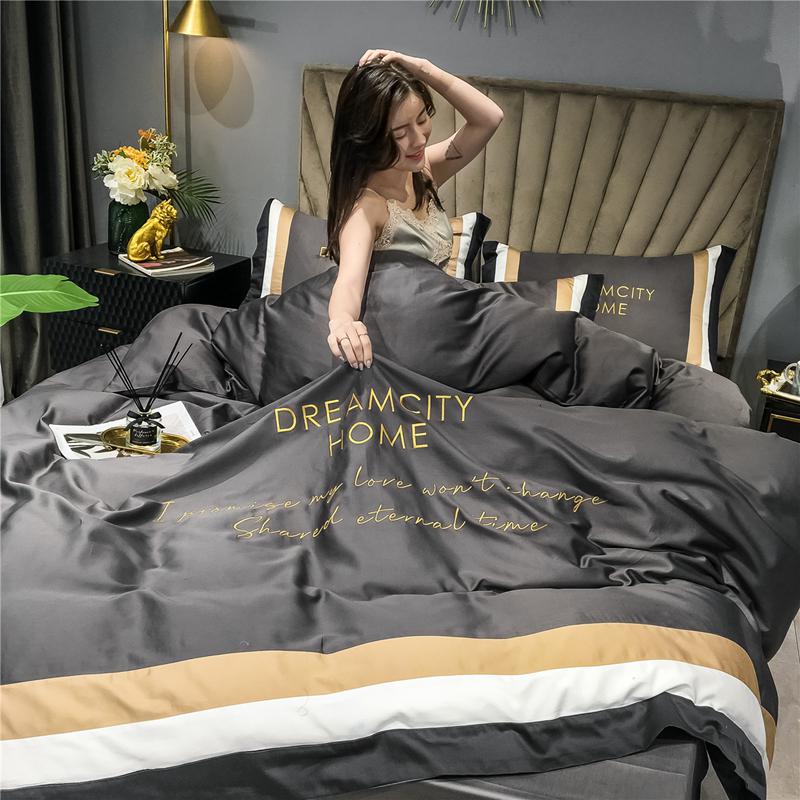 100支长绒棉四件套全棉纯棉简约刺绣北欧风床单被套床上用品_838高清大图