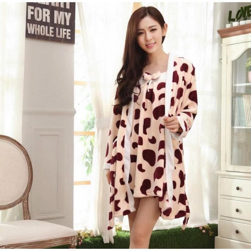 迪鲁奥(DILUAO)孕妇睡衣冬季加绒 孕妇珊瑚绒睡裙 两件套睡衣孕妇睡衣 孕妇珊瑚绒睡衣1013-22 棕奶牛 均图片