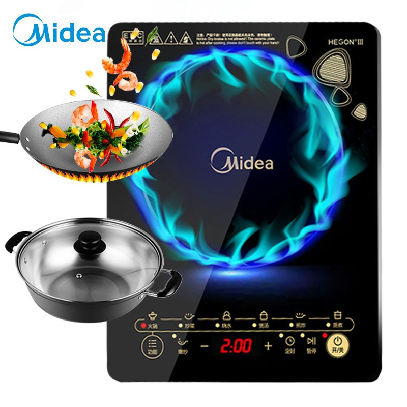 [美的(Midea)C21-WK2102电磁炉带锅家用电磁炉套装触控按键八档火力电磁灶一键爆炒定时功能