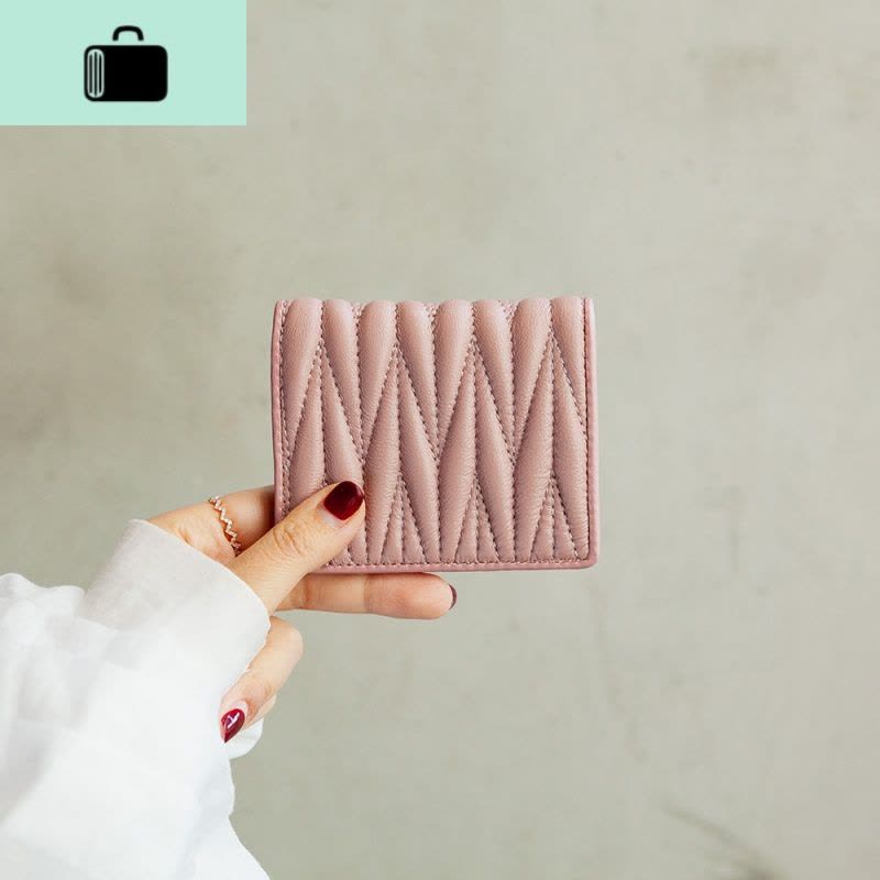 小皮菱格褶皱短款钱包女多卡位超薄软皮折叠迷你小钱包女皮钱夹NEW LAKE图片