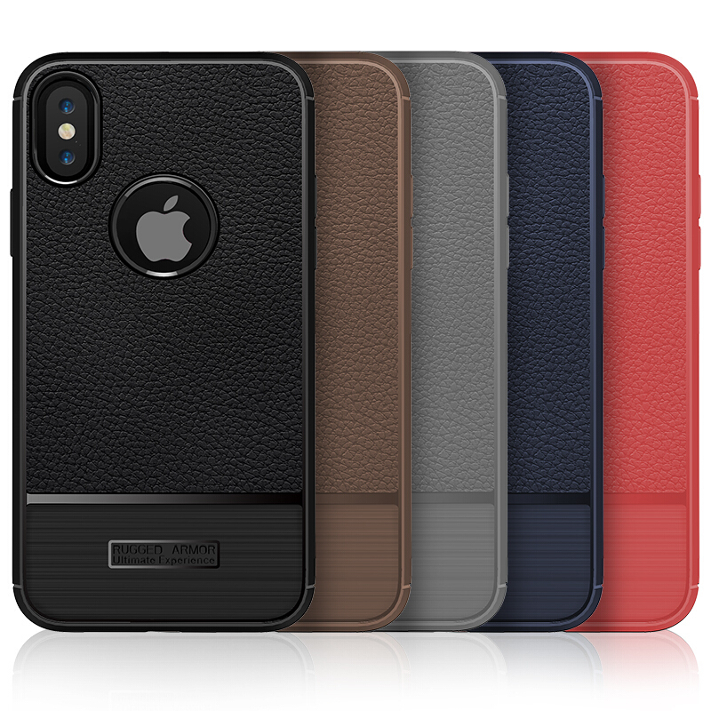 Apple/苹果X手机壳 碳纤维荔枝纹防摔保护套 拉丝纹硅胶全包 适用品牌-iphone X 蓝色