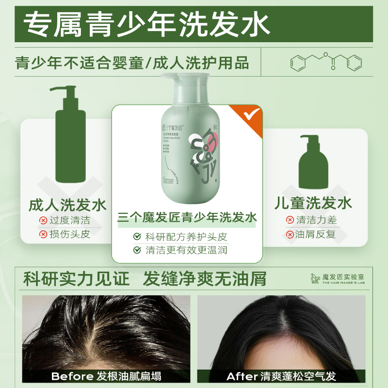 三个魔发匠 青少年净爽洗发水400ml YGQC高清大图