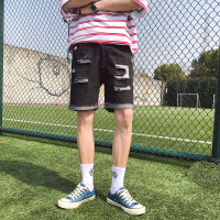 2018夏装年轻破洞牛仔短裤男士加肥加大码破烂乞丐裤帅气五分裤子