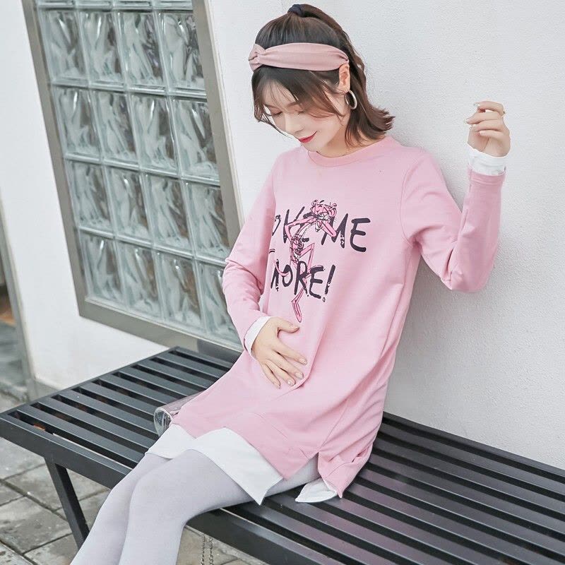 迪鲁奥(DILUAO)孕妇装装外出新款孕妇连衣裙中长款时尚潮妈孕妇套装秋宽松透气孕妇裙子 粉红豹图片