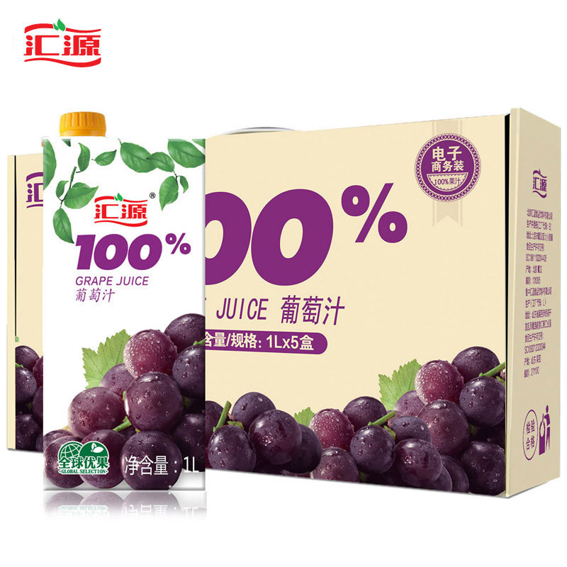 汇源果汁 青春版100%葡萄汁 1L*5盒/箱 便携礼盒