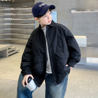 男童夹棉外套秋冬款新款男孩冬装儿童装冬季加棉加厚衬衫棉衣 120cm 黑色