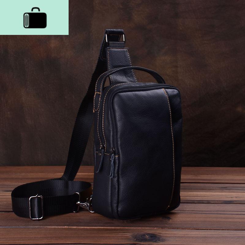 胸包男真皮单肩斜挎包头层牛皮男士运动背包韩版潮胸前休闲小腰包NEWLAKE_487 黑色（经典款）