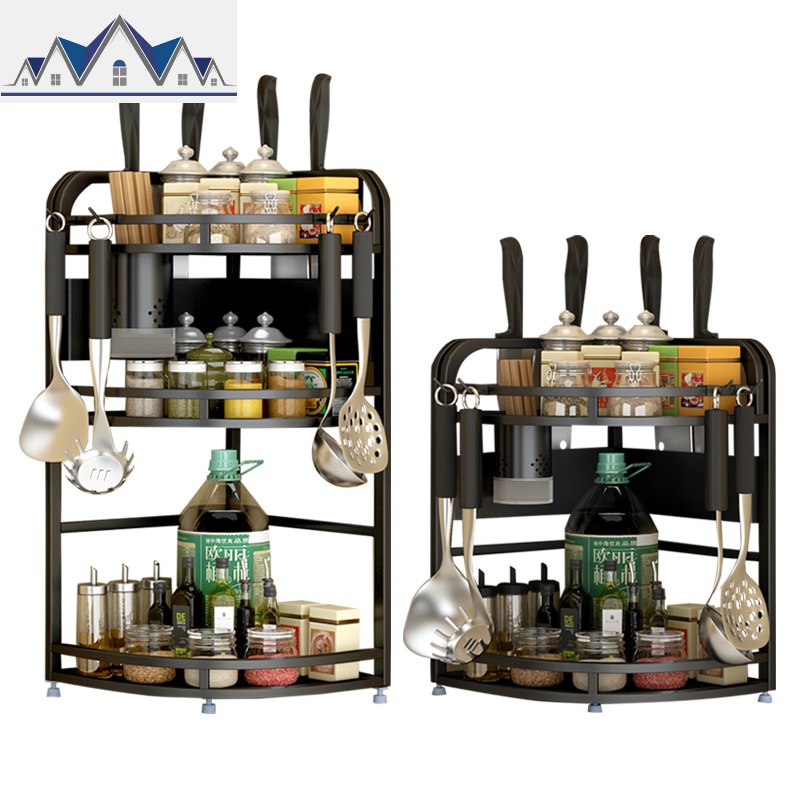 厨房置物架不锈钢黑色三角架厨房用具壁挂调味品调料转角收纳架子_9_108高清大图