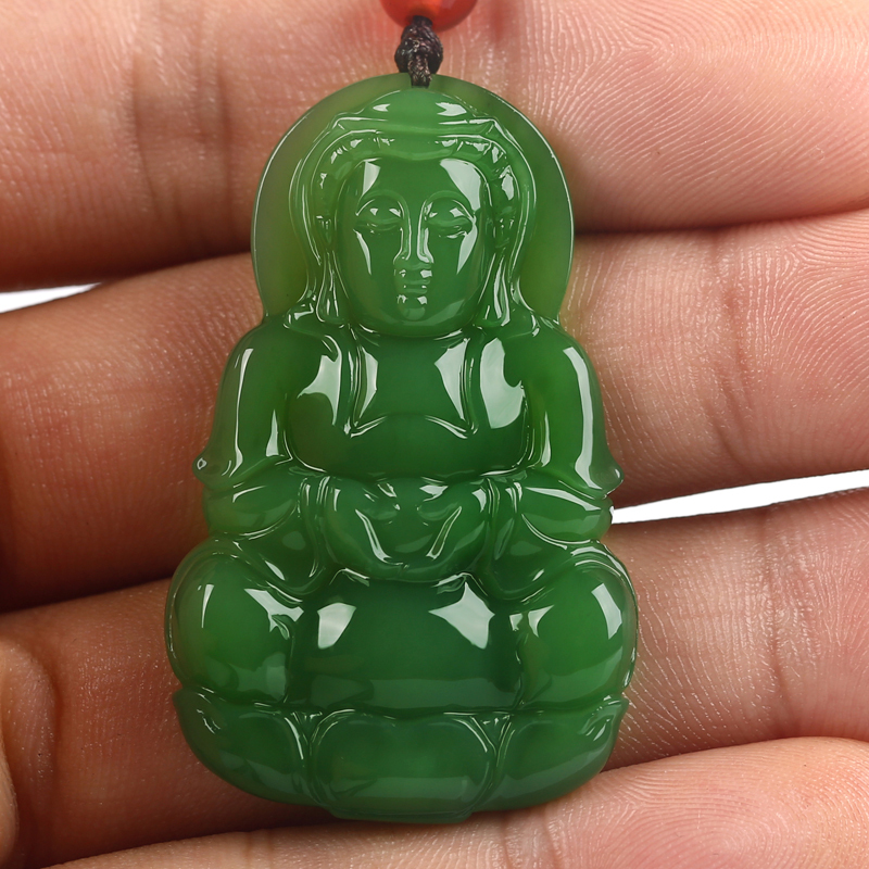 臻玉盈天然和田玉菠菜绿碧玉观音男款项链玉石吊坠男玉坠带链子