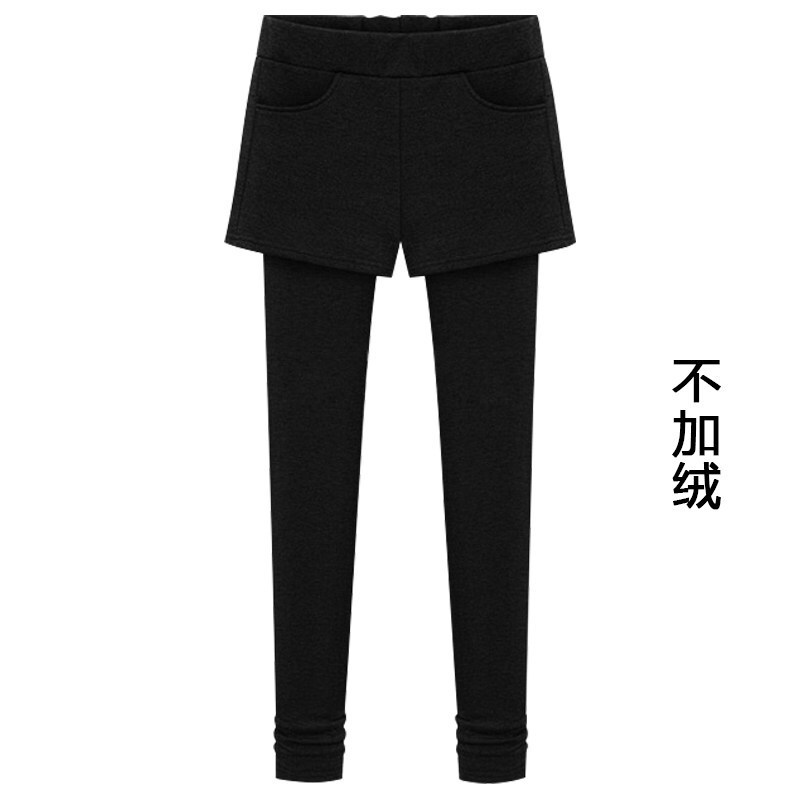 秋冬加绒打底裤女外穿黑色小脚裤高腰假两件裙裤加厚长裤大码女裤