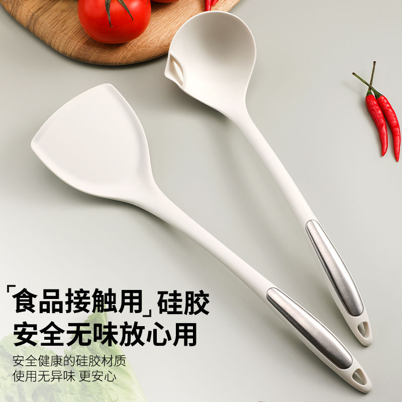 食品级硅胶汤勺盛汤勺去油勺炒菜铲厨房耐高温长柄锅铲勺全套8138高清大图