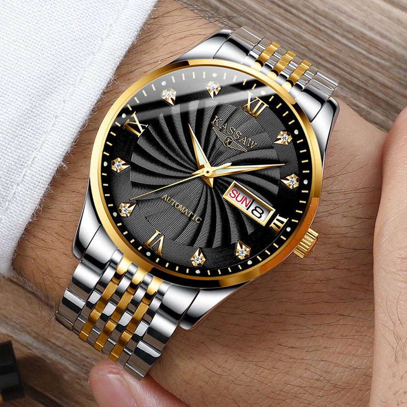 卡梭(KASSAW)机械手表自动机械表双日历机械男表时尚商务休闲男表夜光防水手表男K869G K864G高清大图