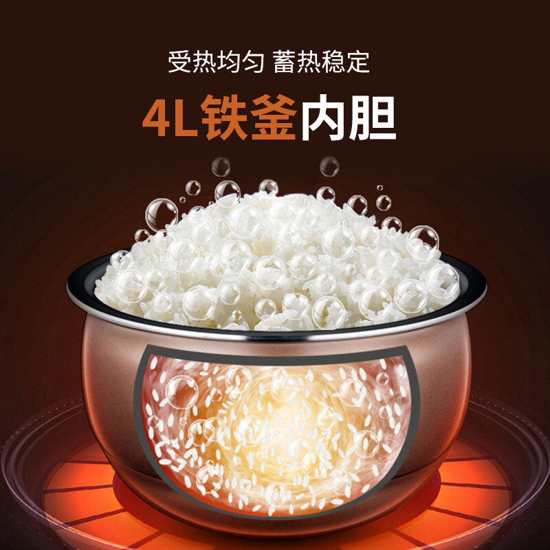 九阳电饭煲家用铁釜内胆多功能菜单智能预约大功率电饭锅4L 2-6人 [铁釜内胆 低糖饭] F-40TD02高清大图