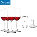 Ocean进口无铅玻璃冷切口红酒杯425ML4只配1500ML醒酒器配酒杯架套装