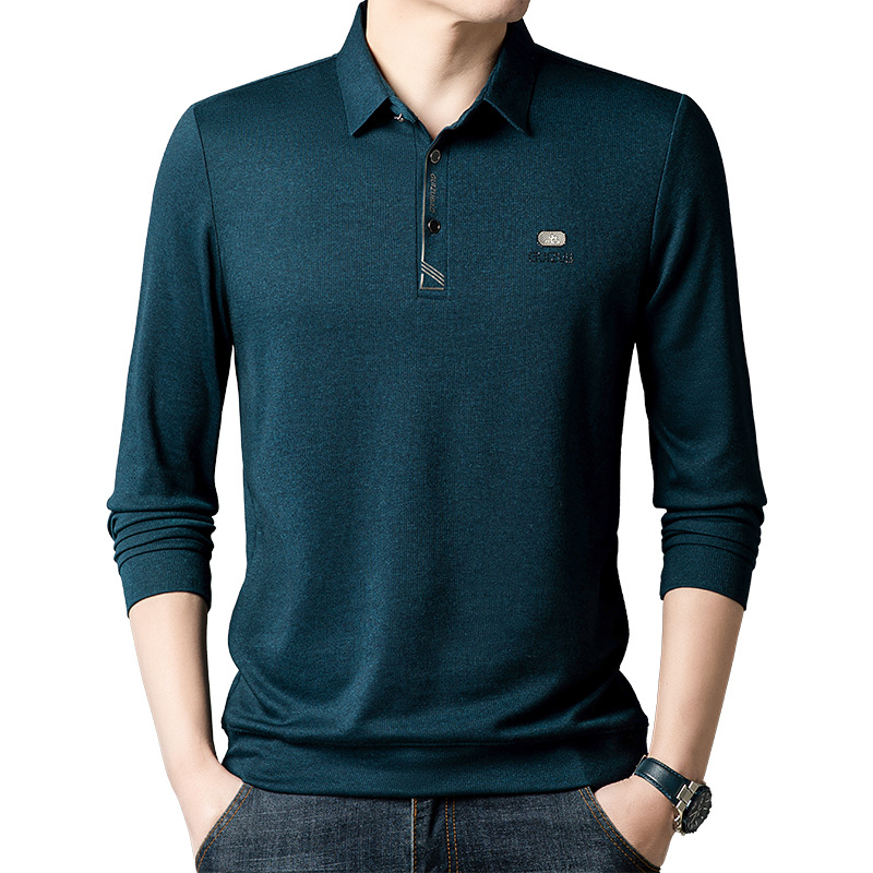 啄木鸟2025春季新款中年爸爸时尚商务休闲长袖打底上衣男士Polo衫高清大图
