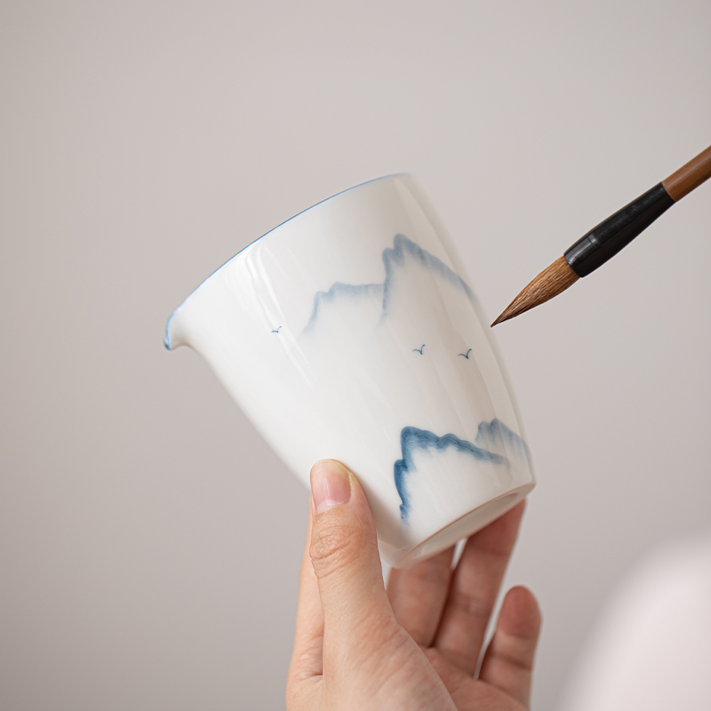 苏氏陶瓷(SUSHI CERAMICS)手绘画江山羊脂玉瓷盖碗套组非遗老师苏爱珍作品