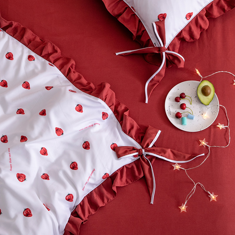 小香风四件套纯棉韩式少女心全棉莓仙女款蝴蝶结被套一米五高清大图