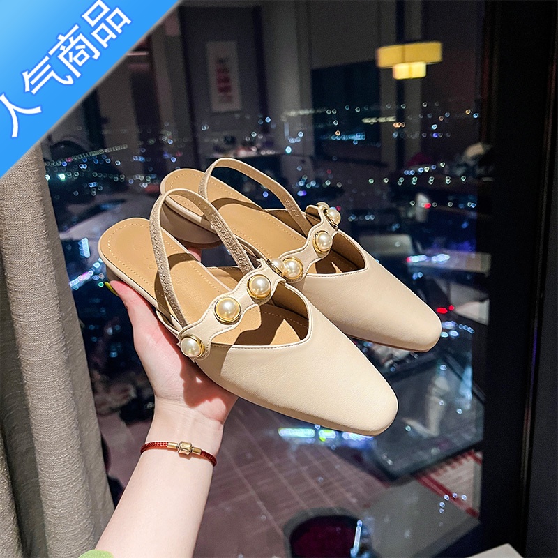 SUNTEK法式气质小香风包头凉鞋女外穿粗跟鞋子夏天女士高级感一字带单鞋高清大图