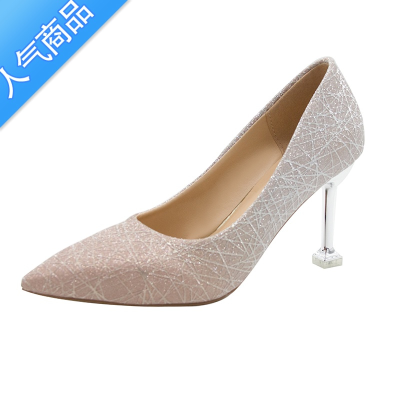 suntek婚鞋女2023新款新娘婚纱鞋亮片礼服高跟鞋细跟伴娘结婚鞋子水晶