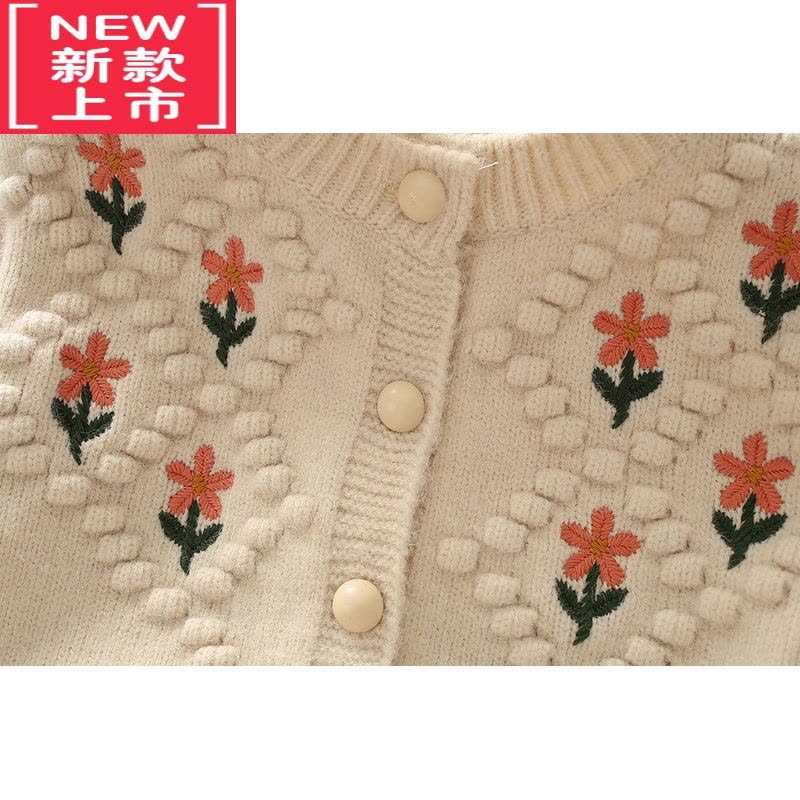 可莉允儿童毛衣秋冬宝宝韩版洋气甜美花朵刺绣球球针织衫开衫外套小女孩图片