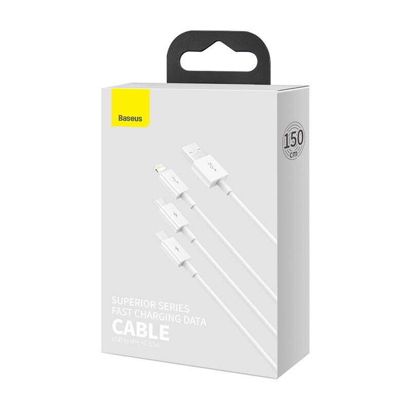 倍思 优胜系列快充数据线USB to M+L+C 3.5A 1.5m CAMLTYS-02(白)