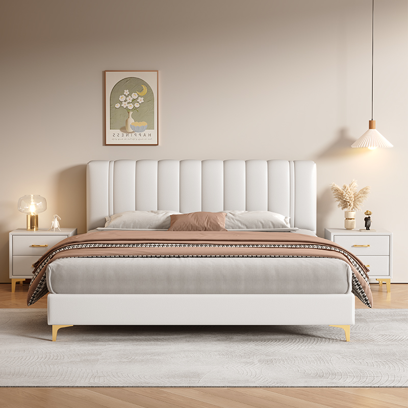 景山百岁 意式现代简约真皮床1.5米床简约小户型单人床1.8米床主卧室大床高端大气软包皮床工厂直销 多色可选 拍下备注高清大图