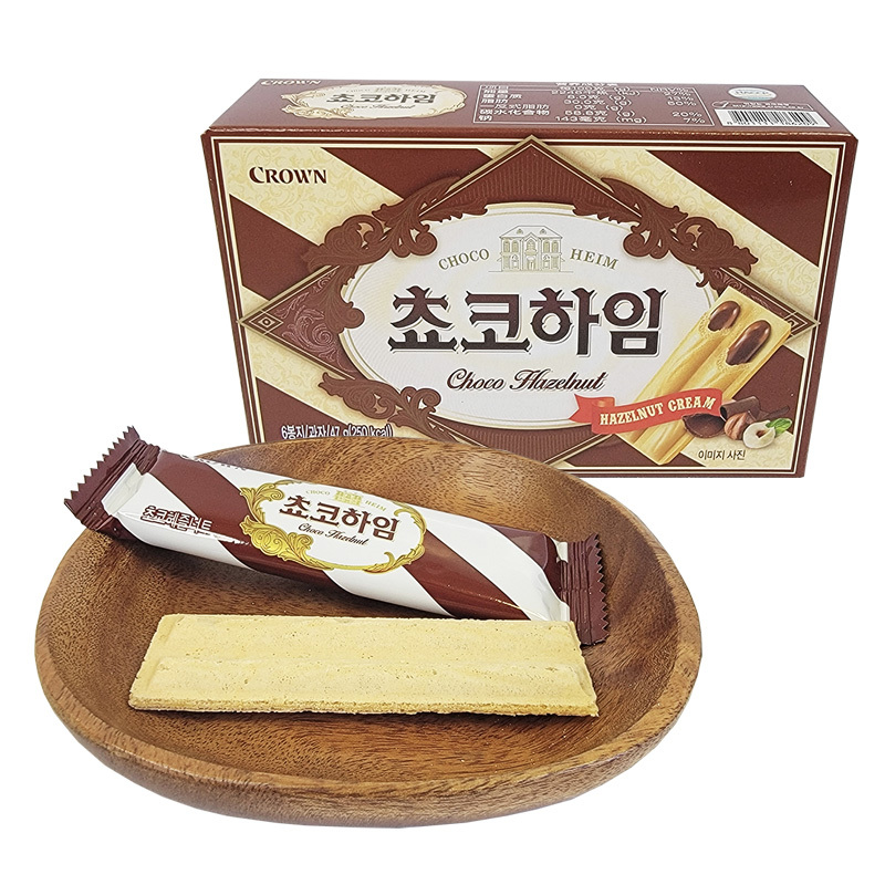 CROWN克丽安奶油巧克力榛子威化饼干盒装47g韩国进口休闲零食品