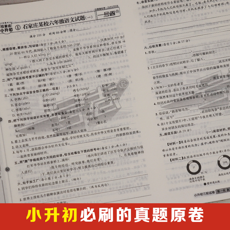 2024版 语文 小学升初中 [正版]2024版石家庄小升初三年真题卷原题名卷语文真题试卷分类卷小学毕业系统总复习资料五