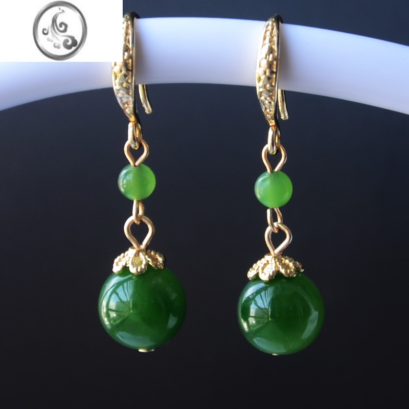 JiMi和田玉碧玉圆珠耳环 经典款