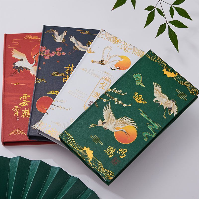 烫金中国风盒装便利贴n次贴古风创意学生可撕便签纸记事|丨1盒+5荧光笔5中性笔1笔袋 百鸟-洋红(6叠/480张)