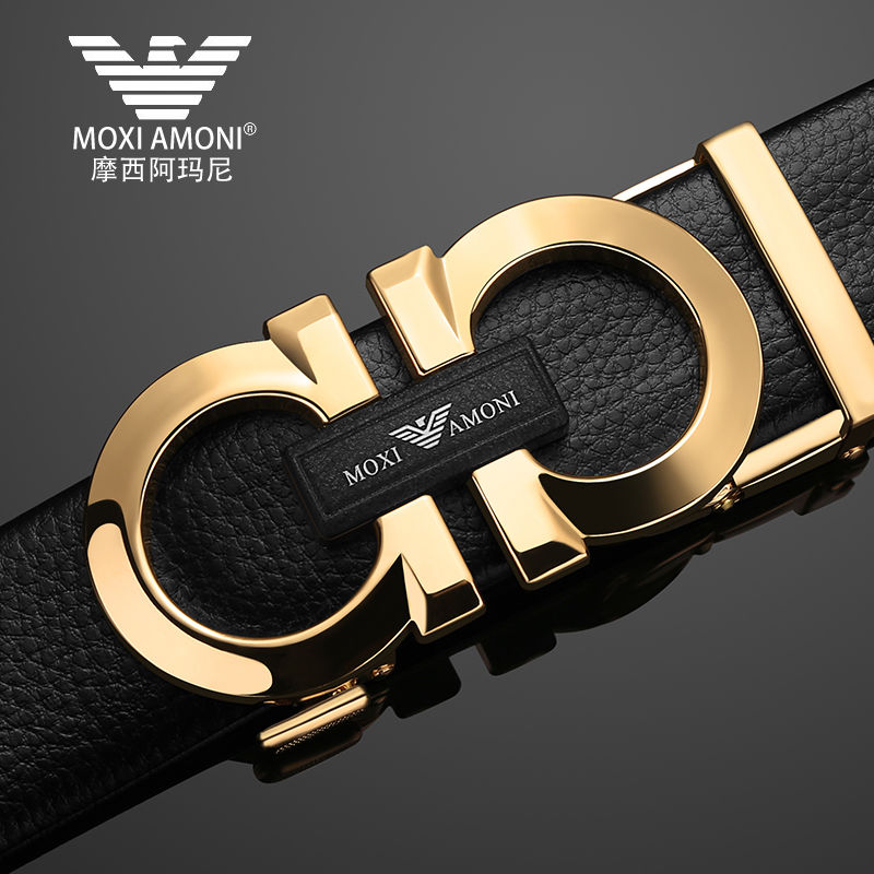 帝梵阿玛尼皮带男真皮自动扣皮带牛皮男士腰带韩版百搭新款潮流咖啡银