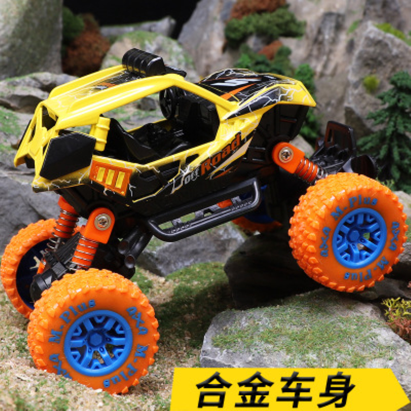 合金回力仿真汽车模型涂鸦避震车卡通大脚男孩玩具车【橙色彩盒】