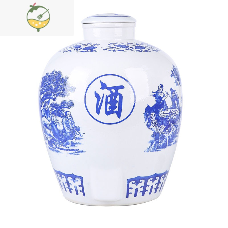 YICHENG陶瓷青花酒坛10斤20斤50斤景德镇酒缸复古酒瓶 坛装酒泡酒壶酒罐 10斤青花八仙有孔带塑料龙头酒具