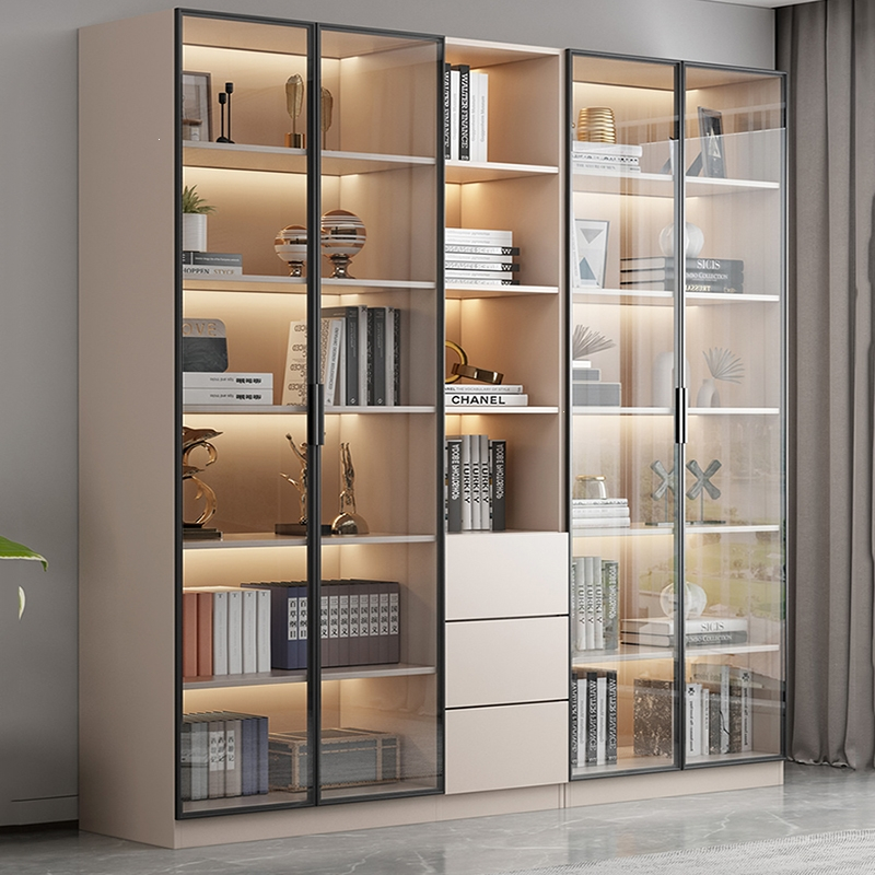 古达书柜带玻璃门玻璃书柜橱尘客厅一体书架手办展示柜酒柜组合定制