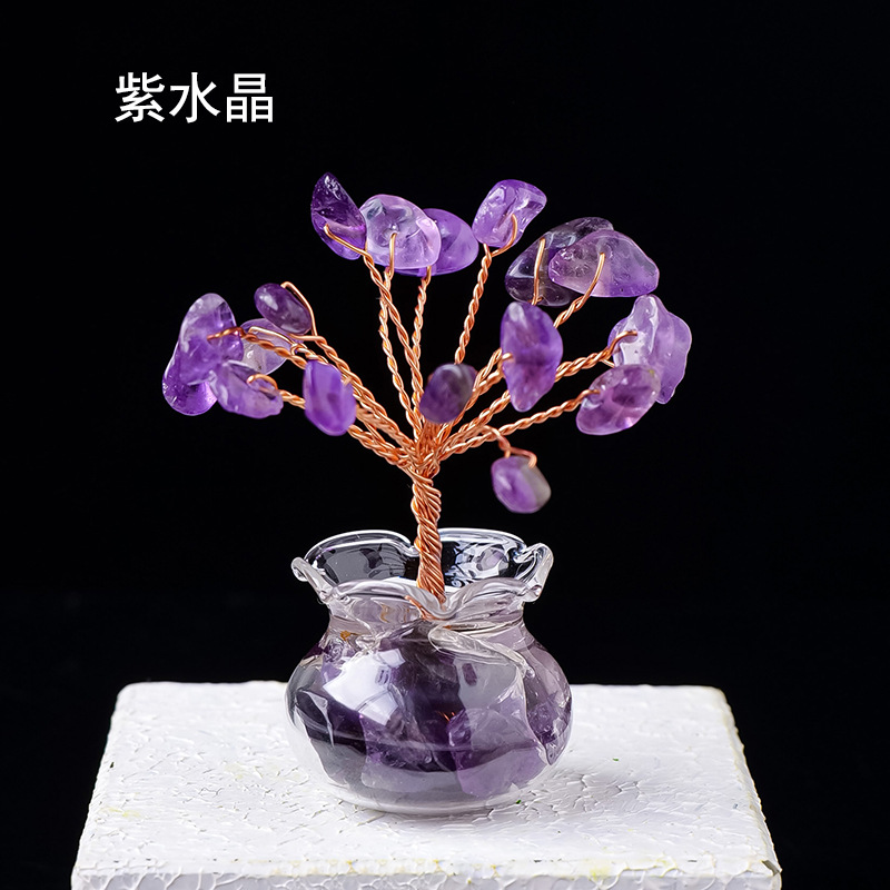 DXP 天然水晶瓶碎石发财树摆件水晶花高清大图