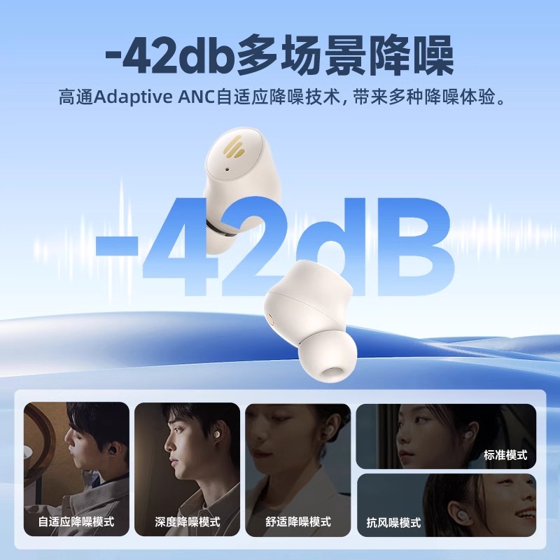 EDIFIER/漫步者 TWS1 AIR 主动降噪蓝牙耳机无线入耳式新款深度降噪适用于华为苹果 雅灰色高清大图