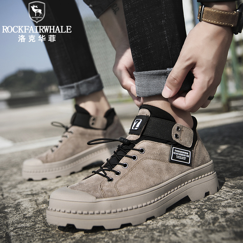 洛克华菲 工装鞋新品低帮休闲鞋真皮2024男鞋大码反绒皮耐磨防滑韩版潮流户外鞋工装靴子高清大图