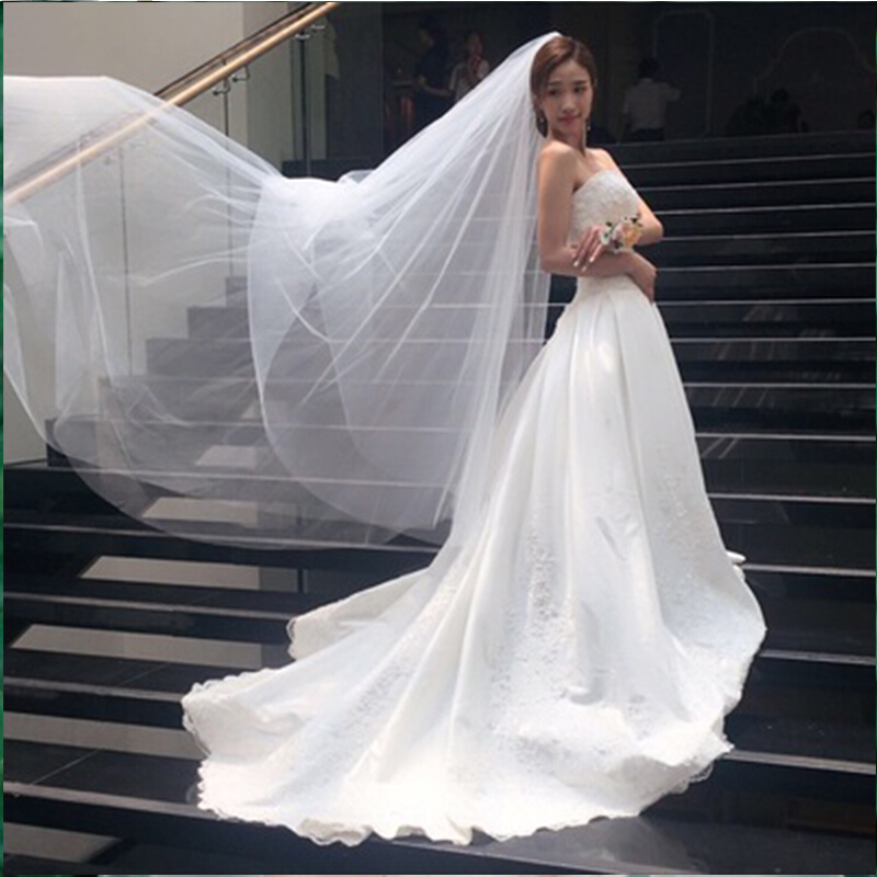 素纱光纱百搭经典新娘婚纱头纱摄影写真旅游头纱长度白色5米长175cm