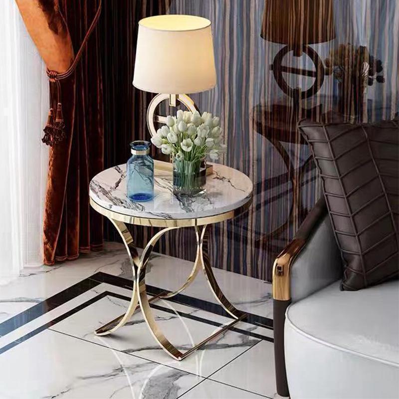 森美人轻奢大理石圆形边几沙发客厅柜角几组合阳台茶桌意式金色茶几