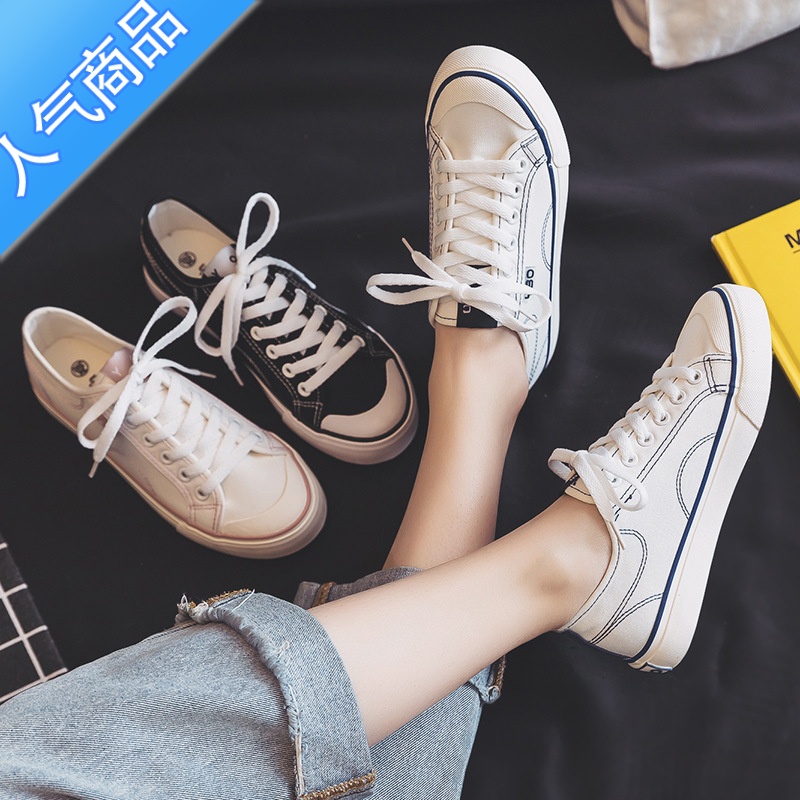 SUNTEK帆布鞋女2023新款女士低帮韩版ulzzang百搭ins潮鞋港风平底小白鞋高清大图