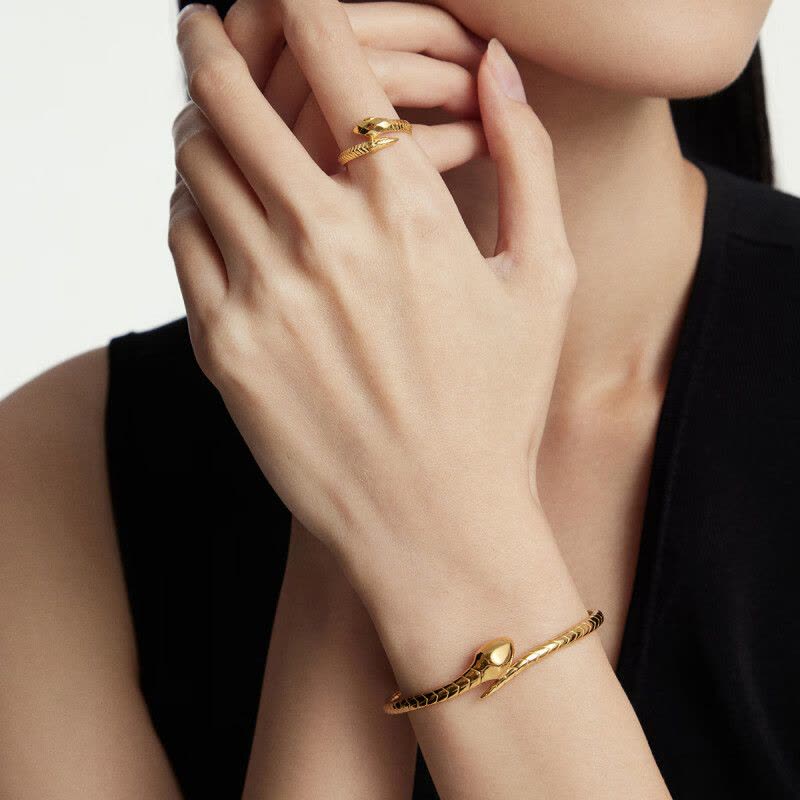 周大福蛇年生肖灵蛇纹黄金手镯女实心生日礼物(工费:2480计价)EOF1290图片