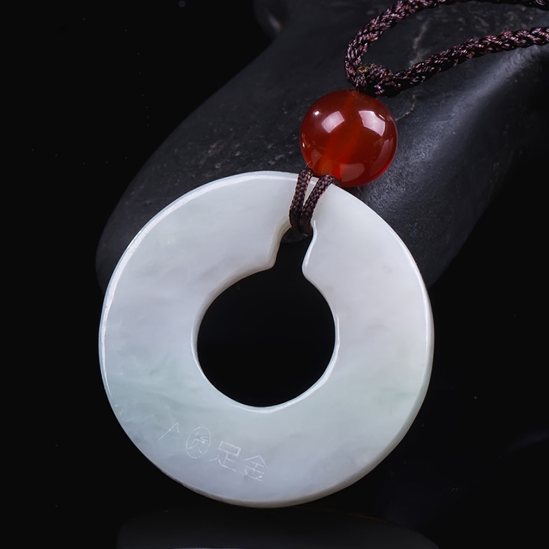 翡翠双龙头挂件平安扣坠男女款金镶玉项链坠饰送女朋友七夕情人节礼物