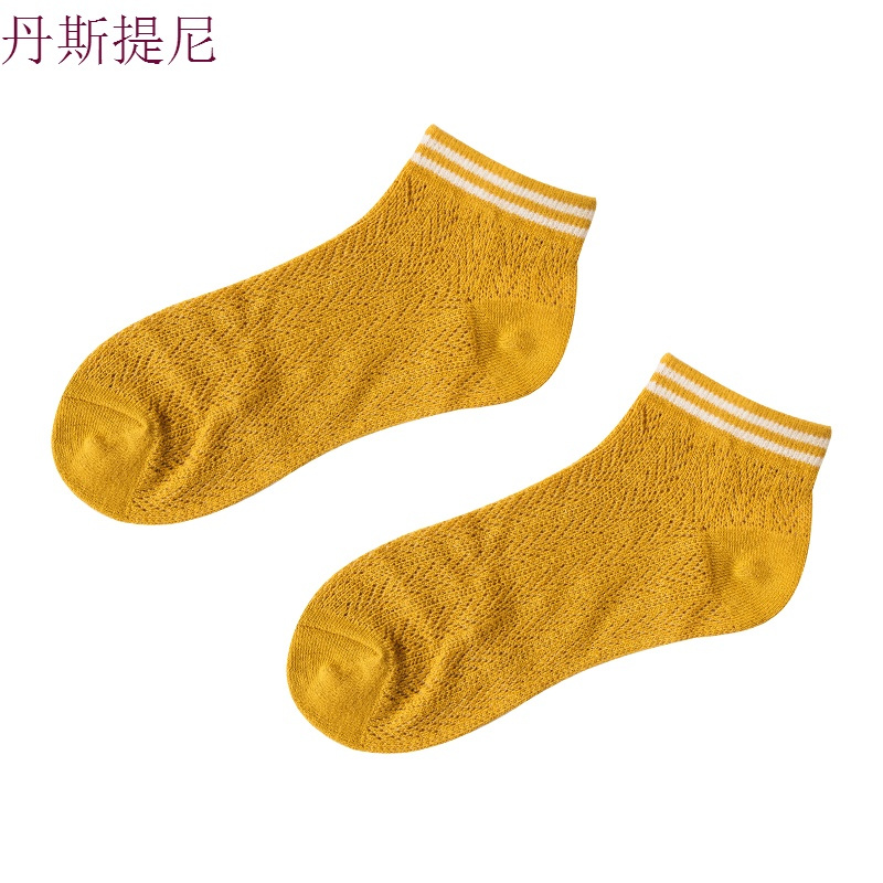三双装学院风纯棉短袜女日系二杠条纹船袜镂空透气简约袜子女春夏