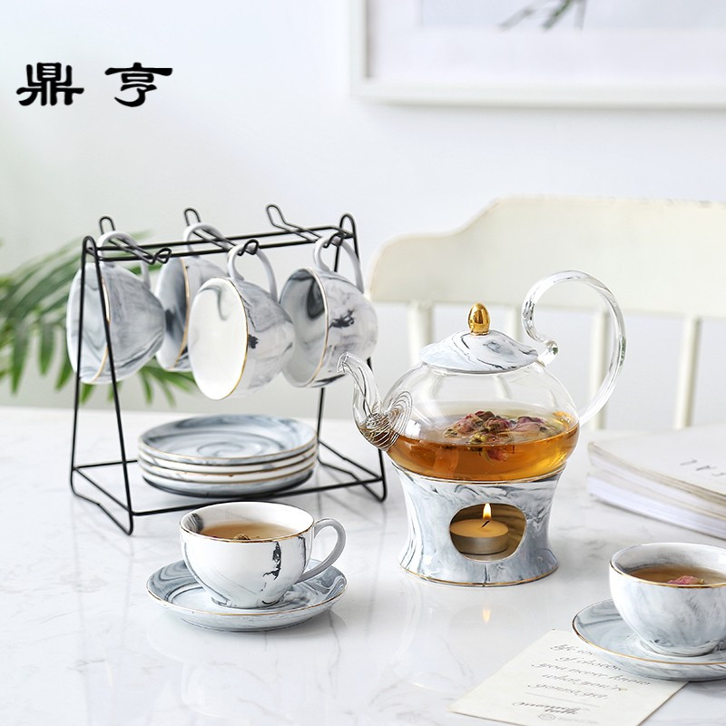 鼎亨北欧陶瓷花茶具玻璃水果茶套装简约英式下午茶养生泡茶壶蜡烛